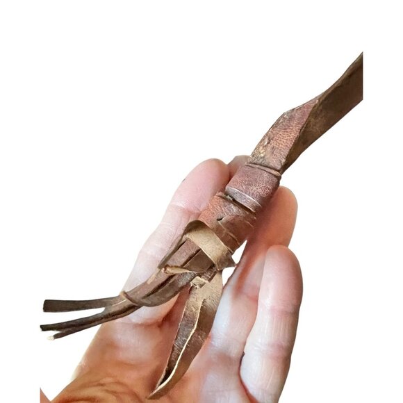 West African Tuareg Fulani Hat Tribal Handmade Leather & Grass Fiber Chin Strap - Picture 9 of 11